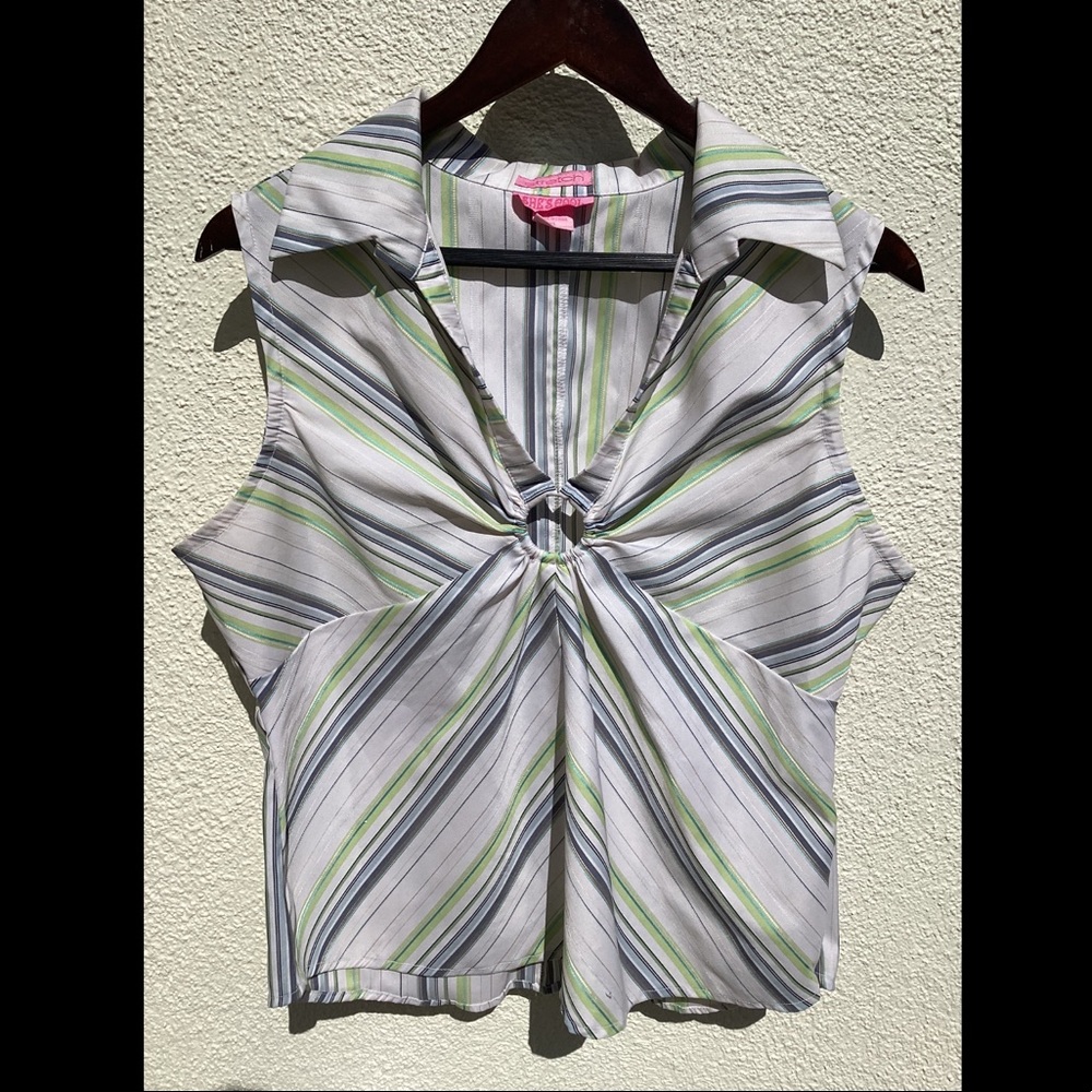 Y2K Vintage She’s Cool Striped Collared Sleeveless Shirt Size XLarge
